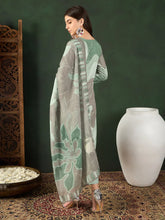 Women Green Silk Blend Abstract Printed Straight Kurta Trouser With Dupatta-PKSKD2541GRN